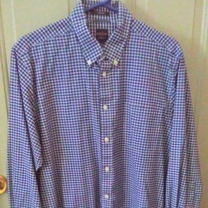 DOCKERS Battery Street Navy Blue & White Plaid Long Sleeved Shirt Men's Large